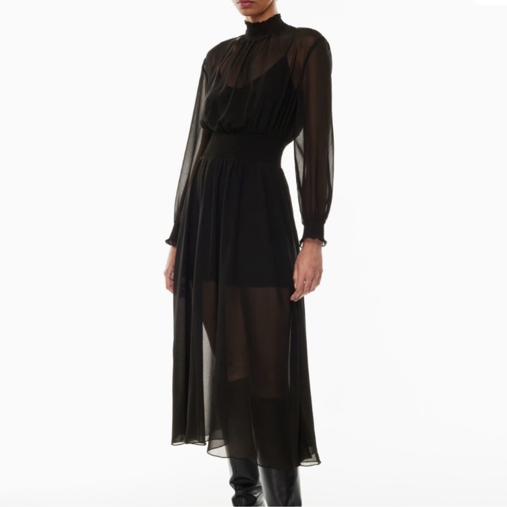NWT Aritzia Wilfred Turner Sheer Chiffon Maxi Dress Bohemian Gothic Mock neck